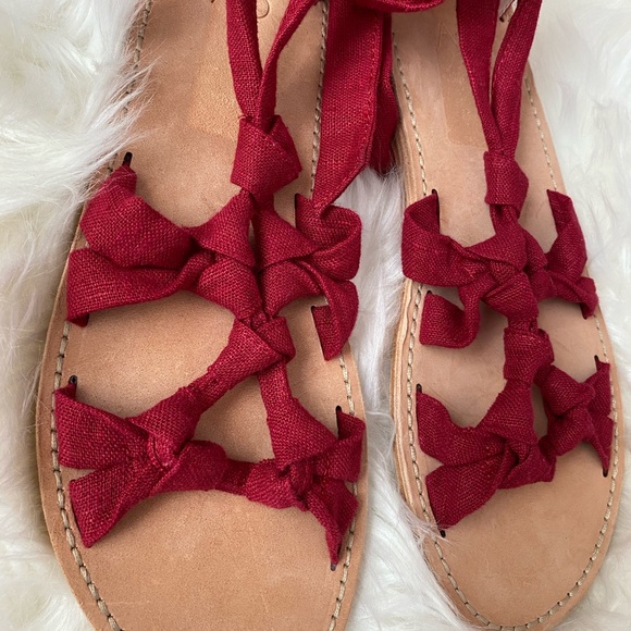 NEW RED WRAP ANKLE SANDALS - Picture 3 of 4